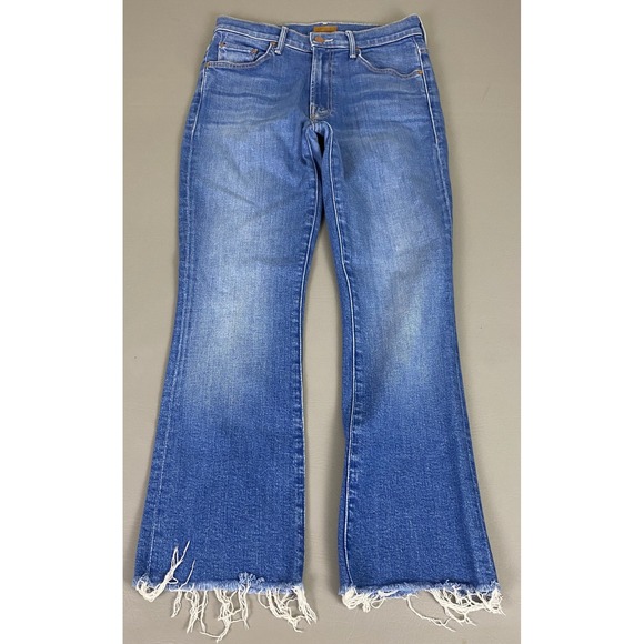 MOTHER Denim - MOTHER Blue Distressed Flare Jeans with Frayed Hem